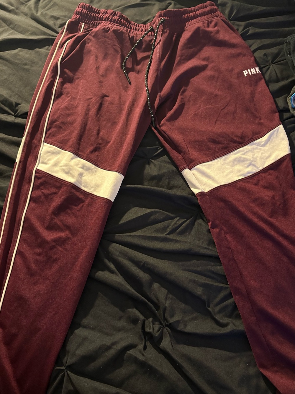 PINK Victoria's Secret Burgundy Joggers with White Panels